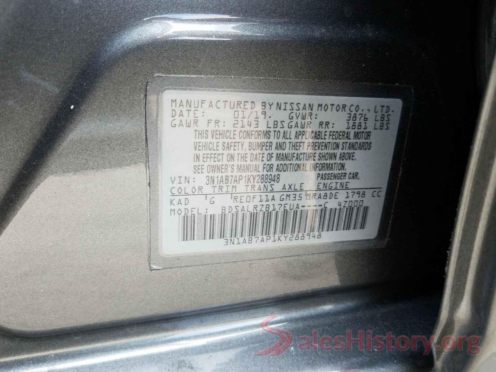 3N1AB7AP1KY288948 2019 NISSAN SENTRA