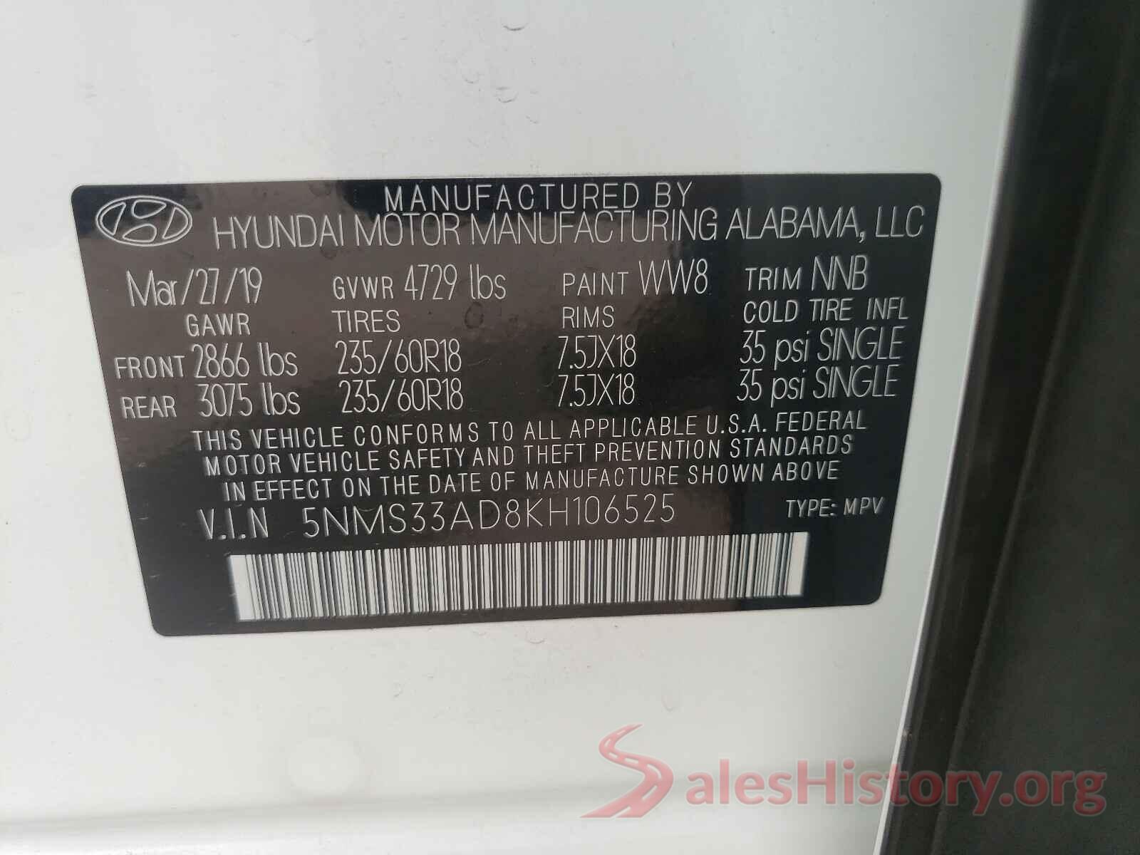 5NMS33AD8KH106525 2019 HYUNDAI SANTA FE