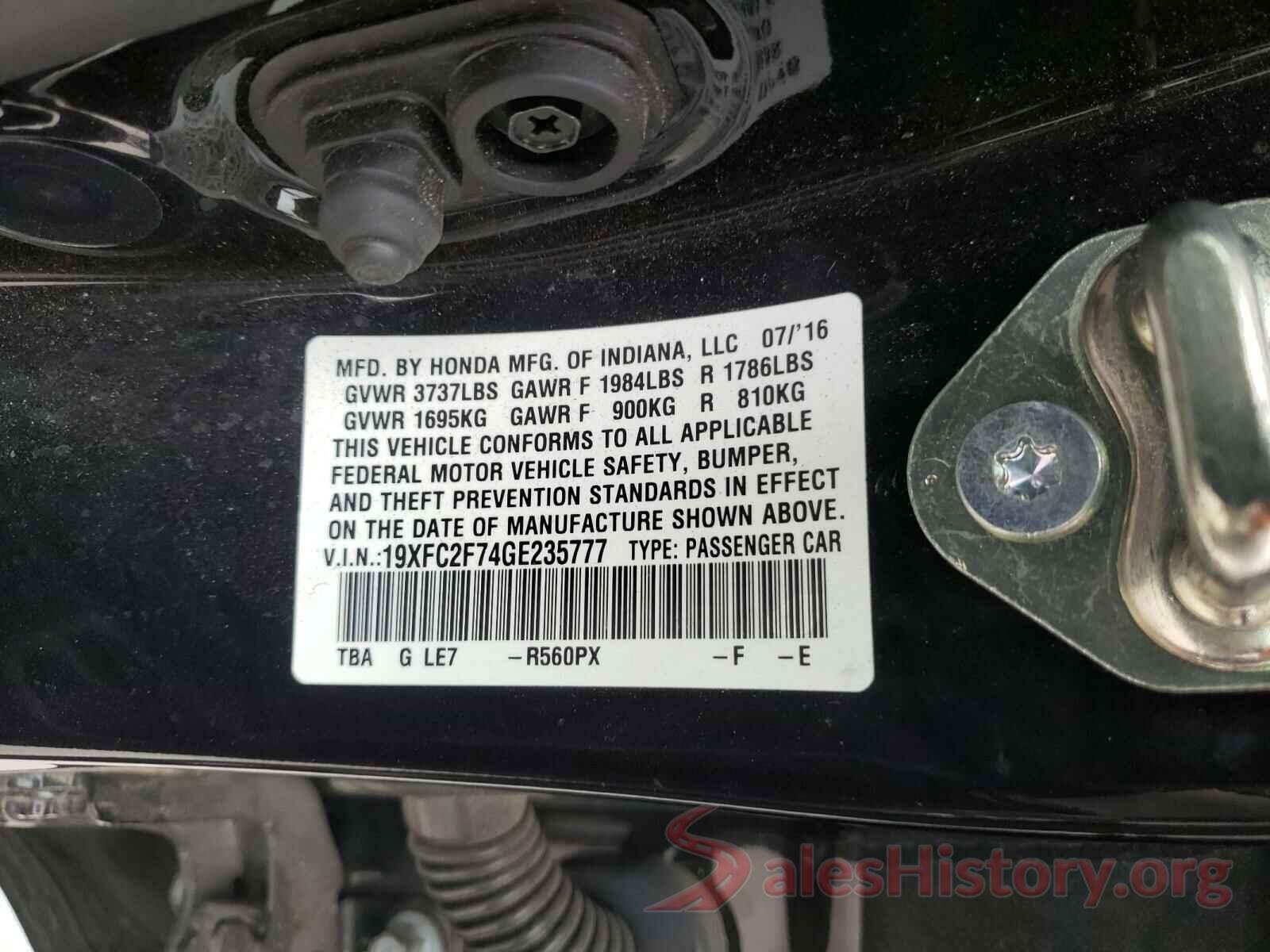 19XFC2F74GE235777 2016 HONDA CIVIC