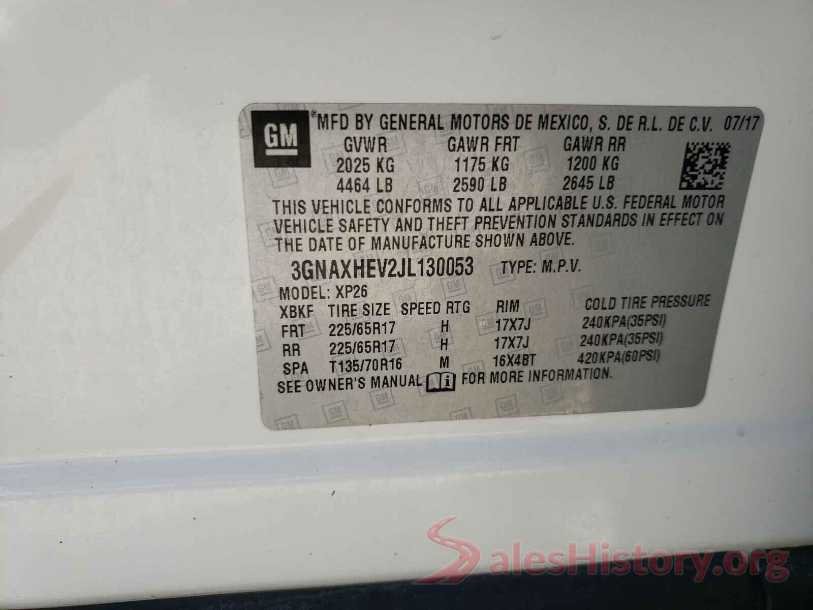 3GNAXHEV2JL130053 2018 CHEVROLET EQUINOX