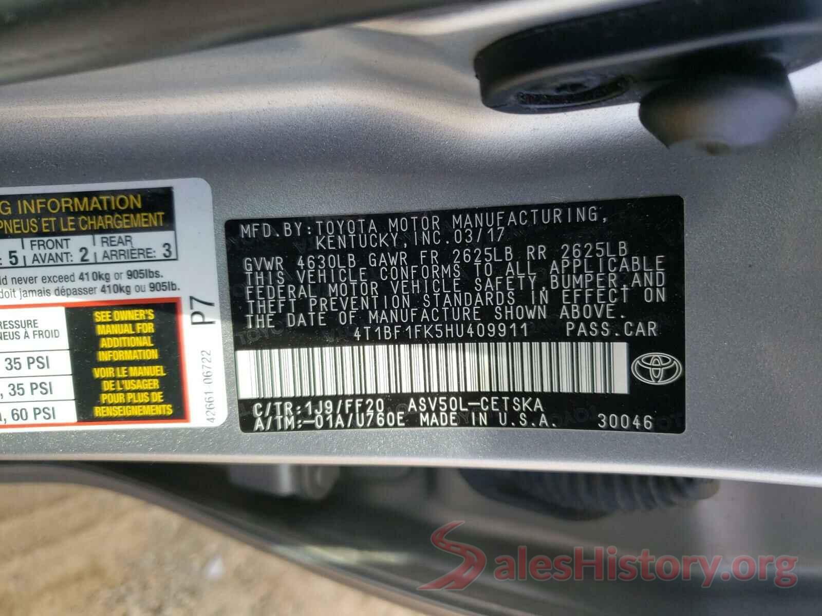 4T1BF1FK5HU409911 2017 TOYOTA CAMRY