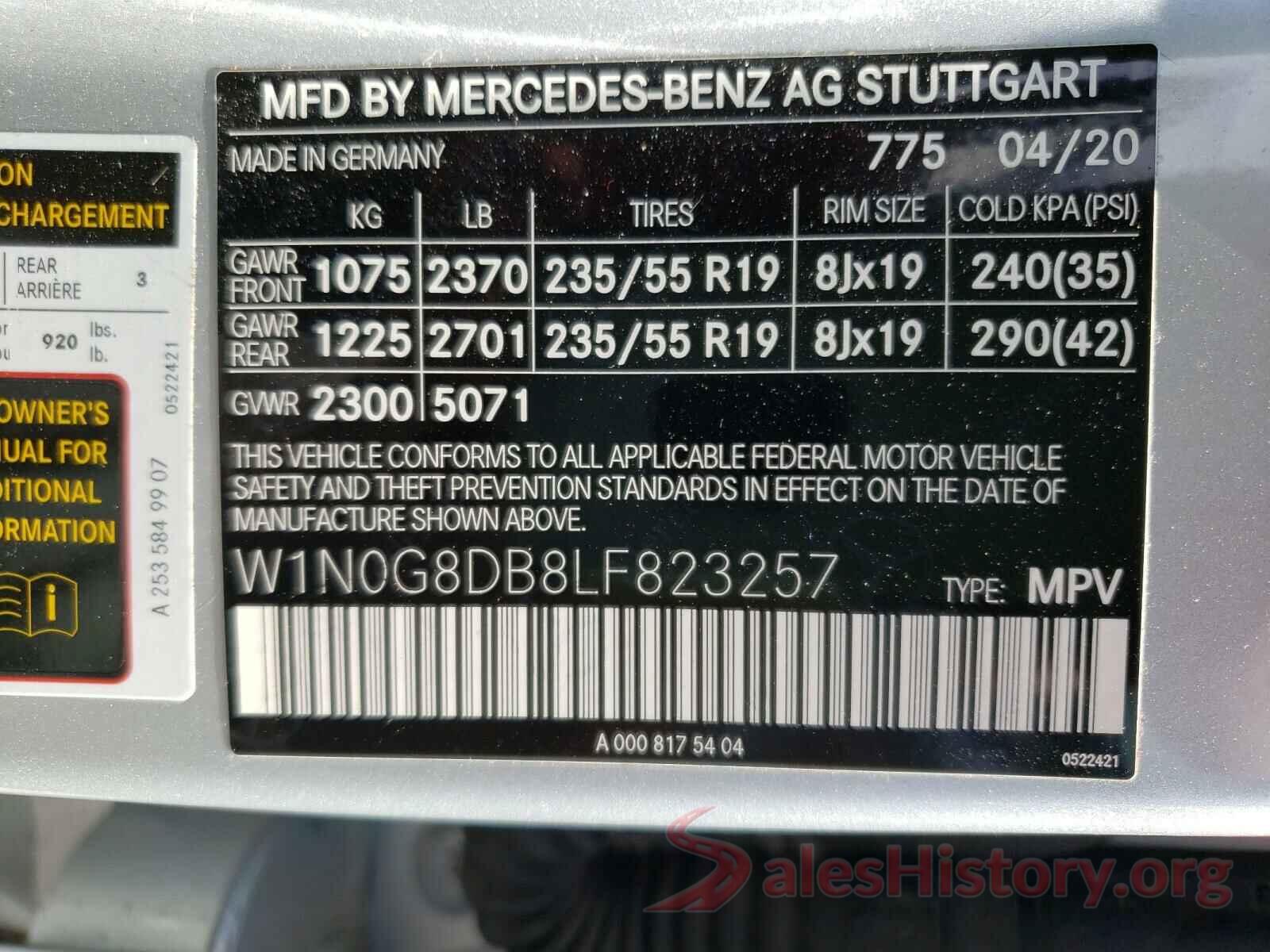 W1N0G8DB8LF823257 2020 MERCEDES-BENZ GLC-CLASS