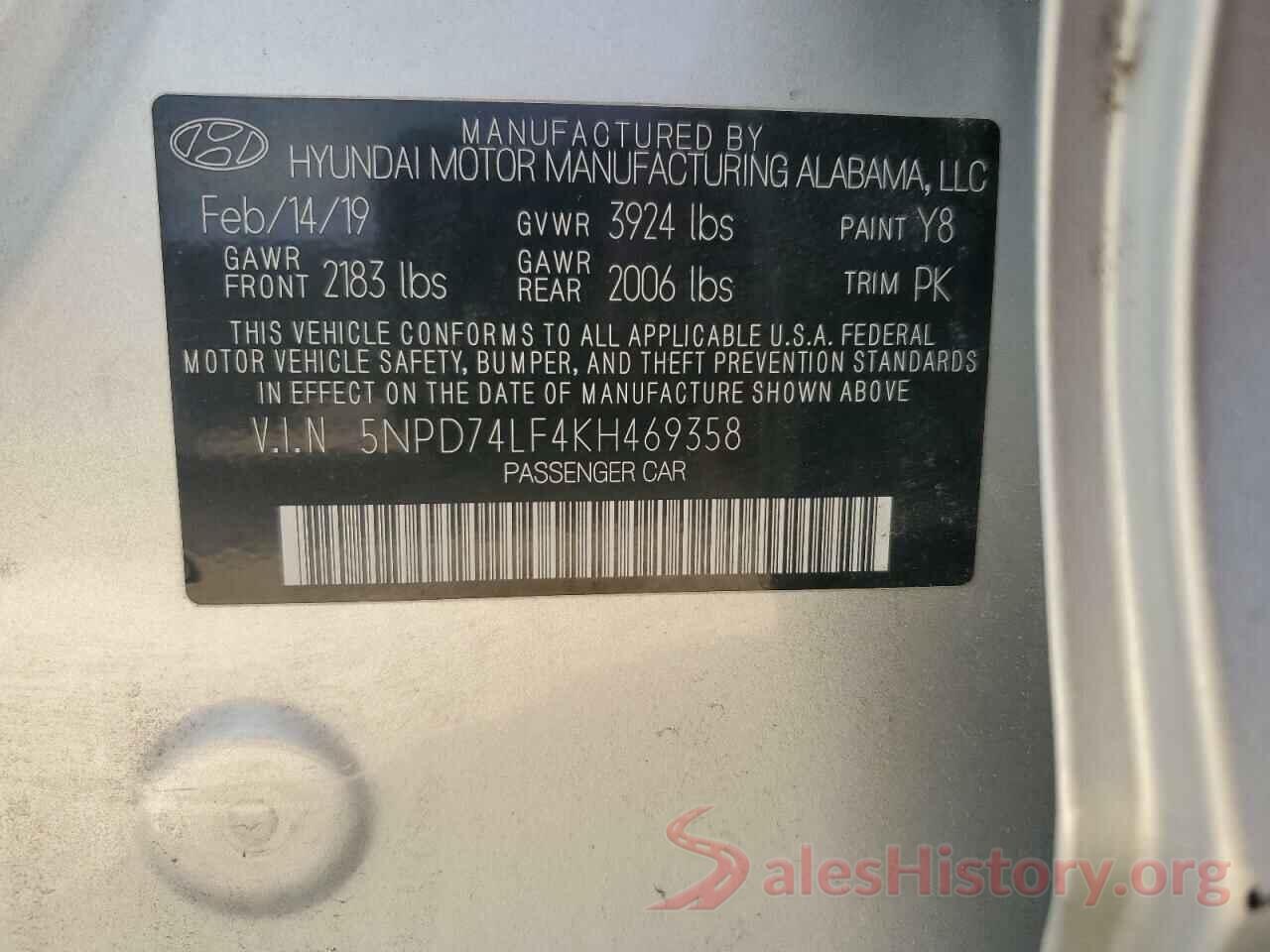 5NPD74LF4KH469358 2019 HYUNDAI ELANTRA