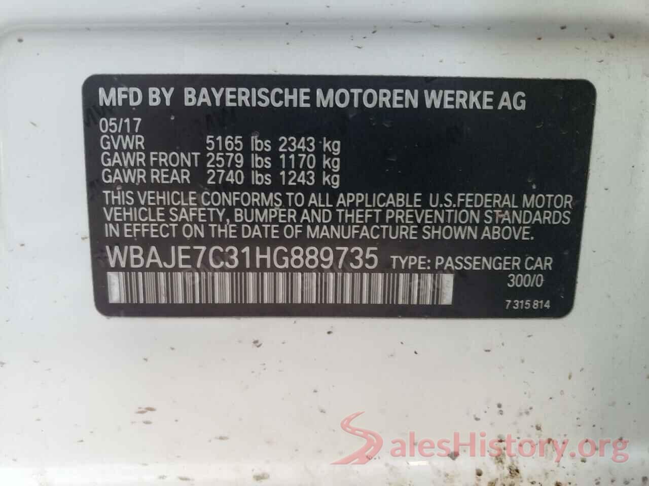 WBAJE7C31HG889735 2017 BMW 5 SERIES