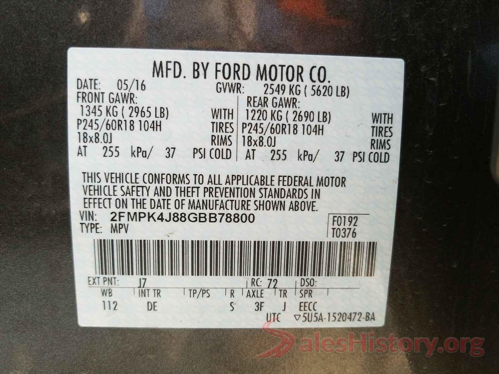 2FMPK4J88GBB78800 2016 FORD EDGE