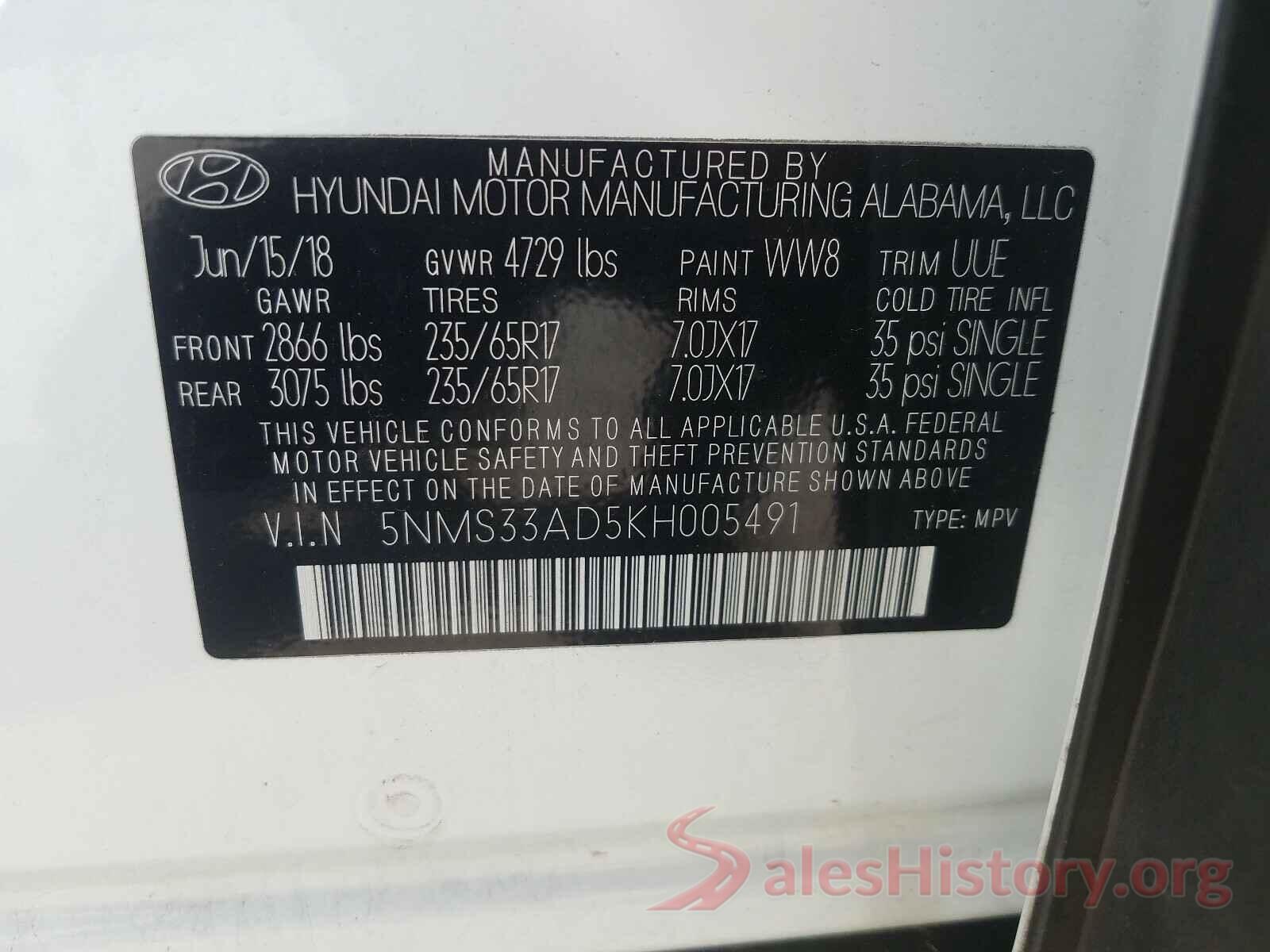 5NMS33AD5KH005491 2019 HYUNDAI SANTA FE