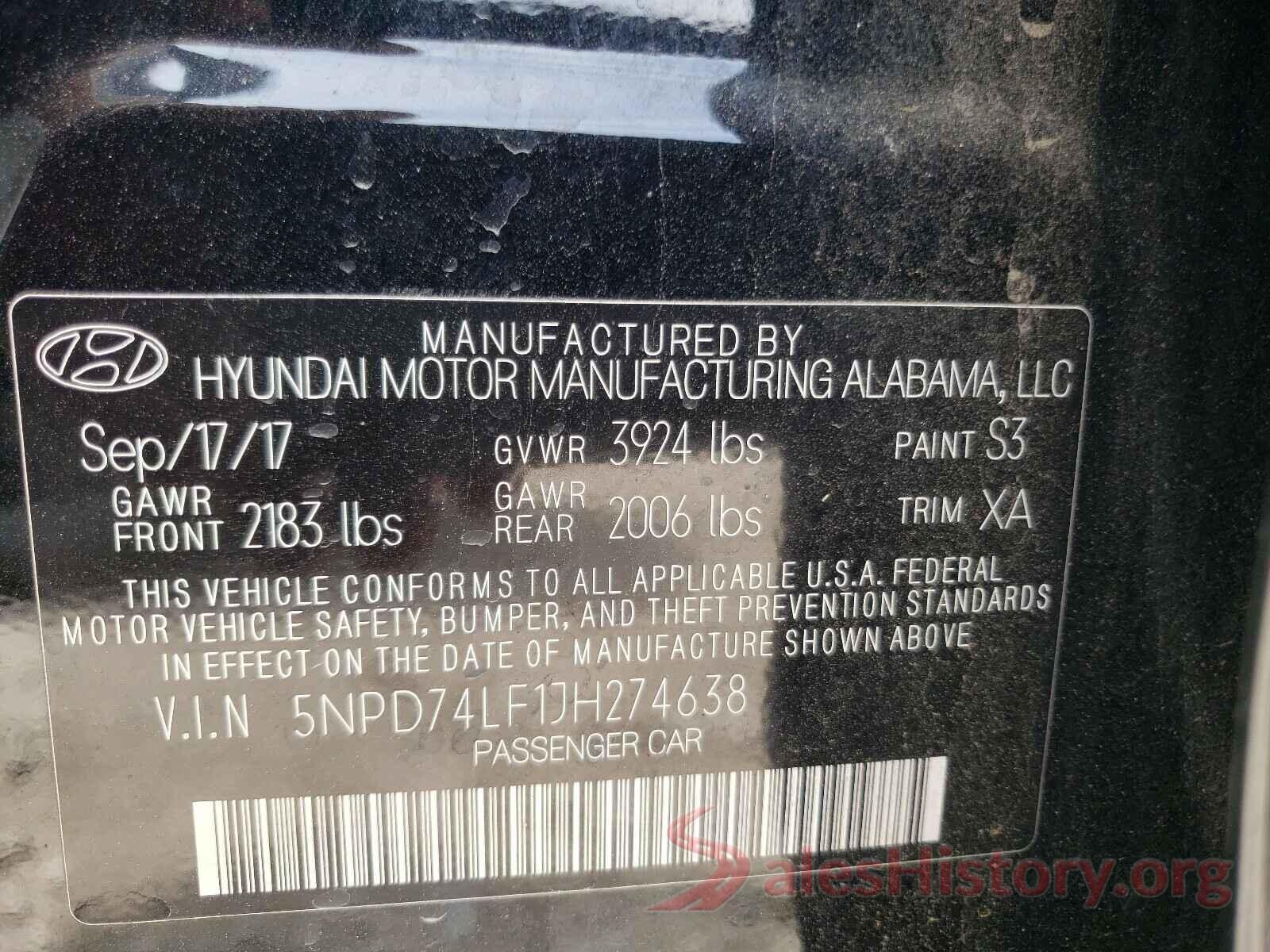 5NPD74LF1JH274638 2018 HYUNDAI ELANTRA