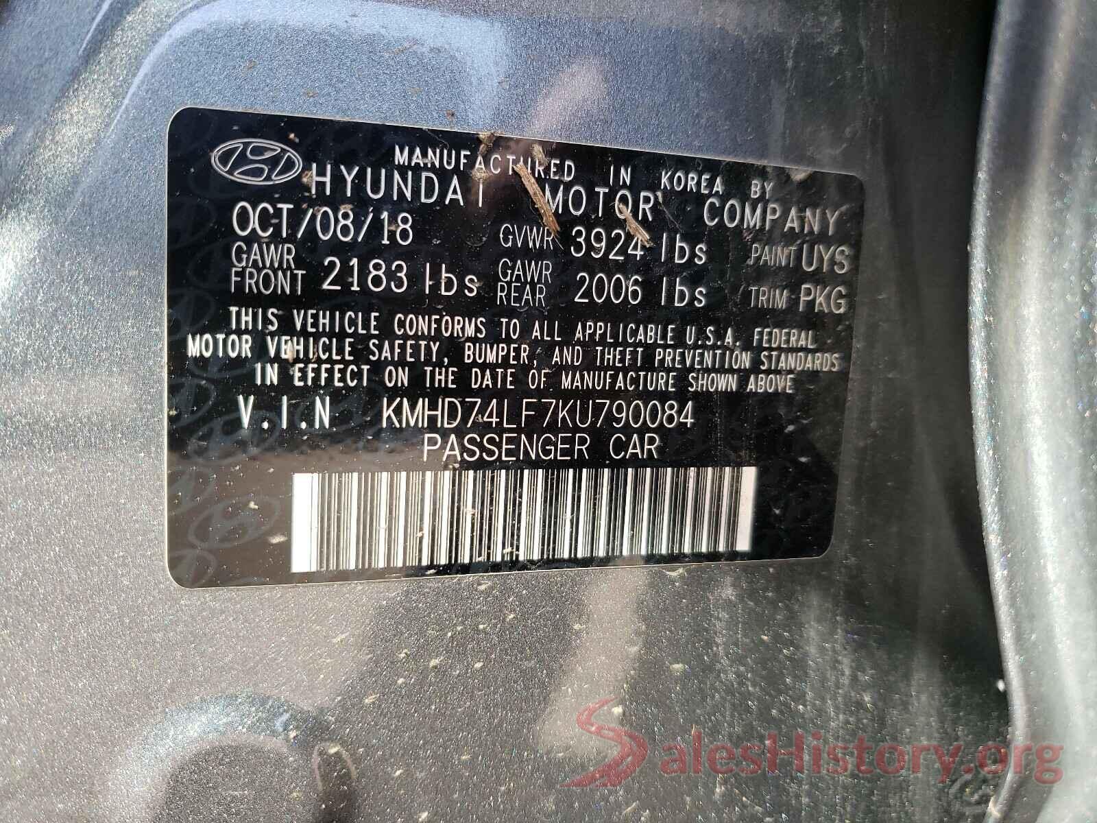 KMHD74LF7KU790084 2019 HYUNDAI ELANTRA