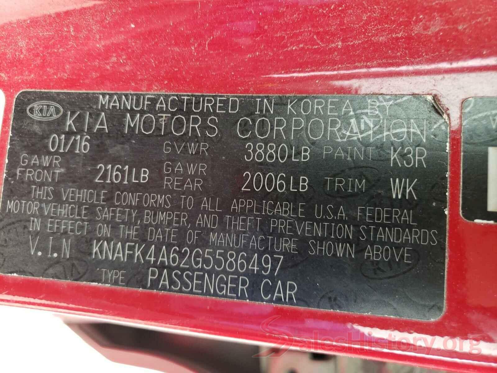 KNAFK4A62G5586497 2016 KIA FORTE