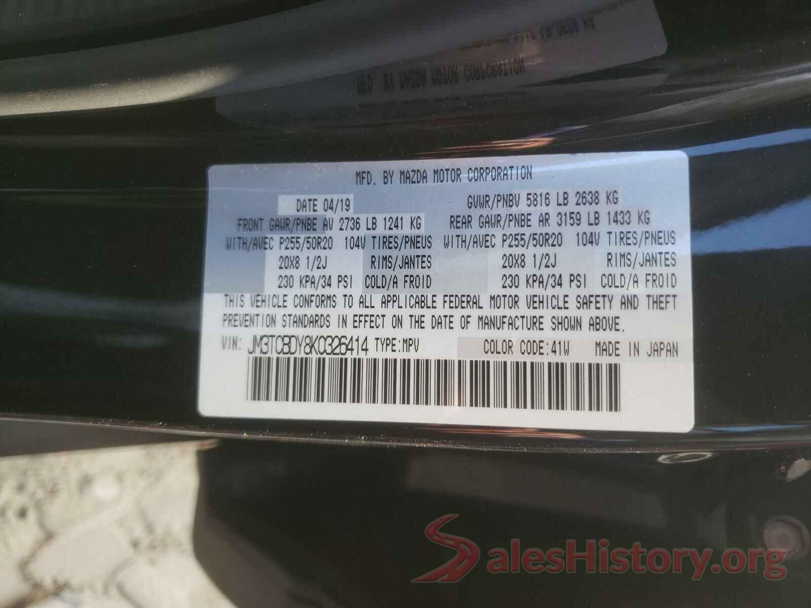 JM3TCBDY8K0326414 2019 MAZDA CX-9