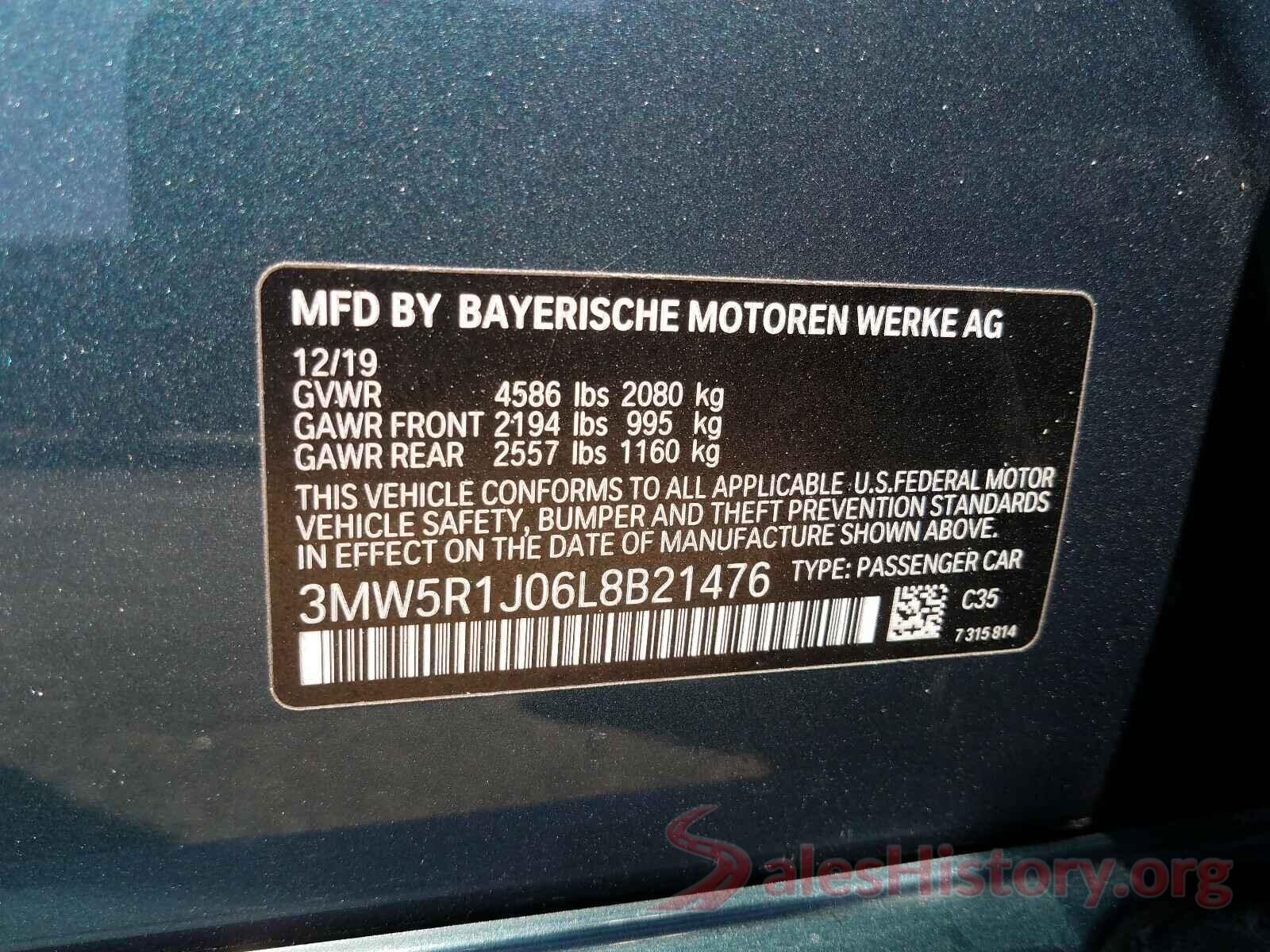 3MW5R1J06L8B21476 2020 BMW 3 SERIES