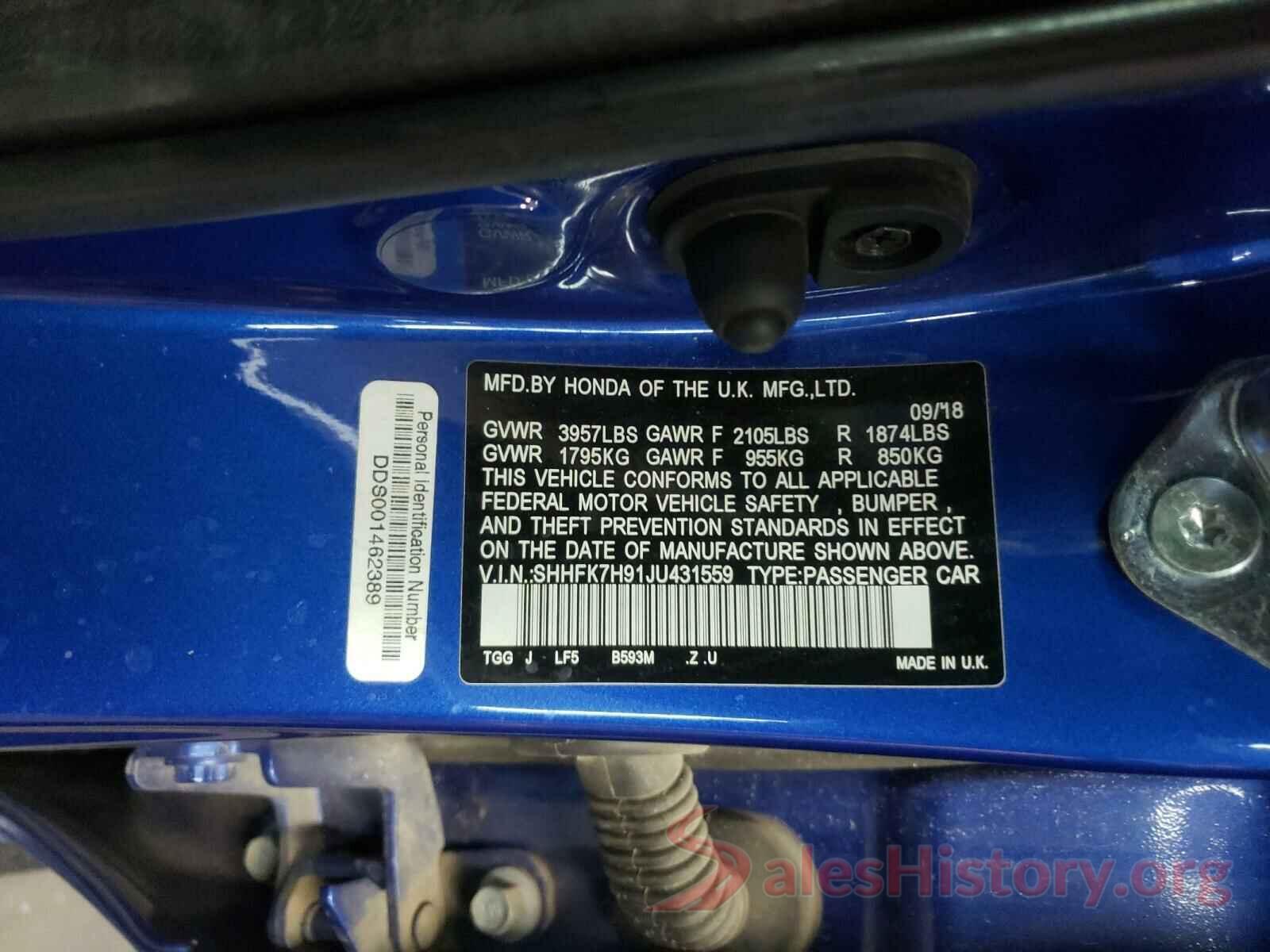 SHHFK7H91JU431559 2018 HONDA CIVIC