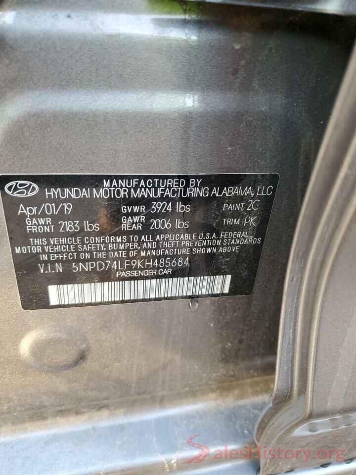 5NPD74LF9KH485684 2019 HYUNDAI ELANTRA