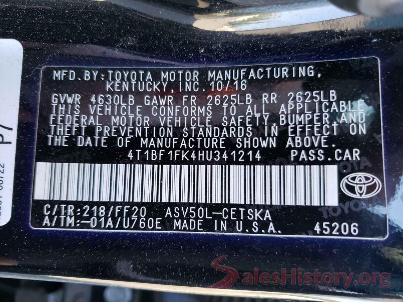 4T1BF1FK4HU341214 2017 TOYOTA CAMRY