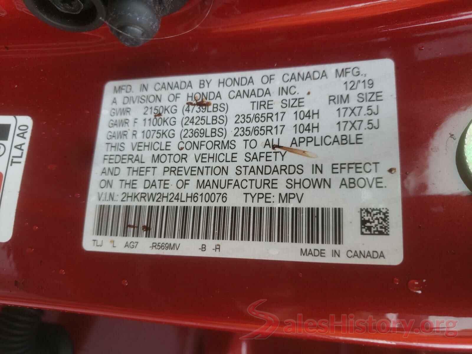 2HKRW2H24LH610076 2020 HONDA CRV