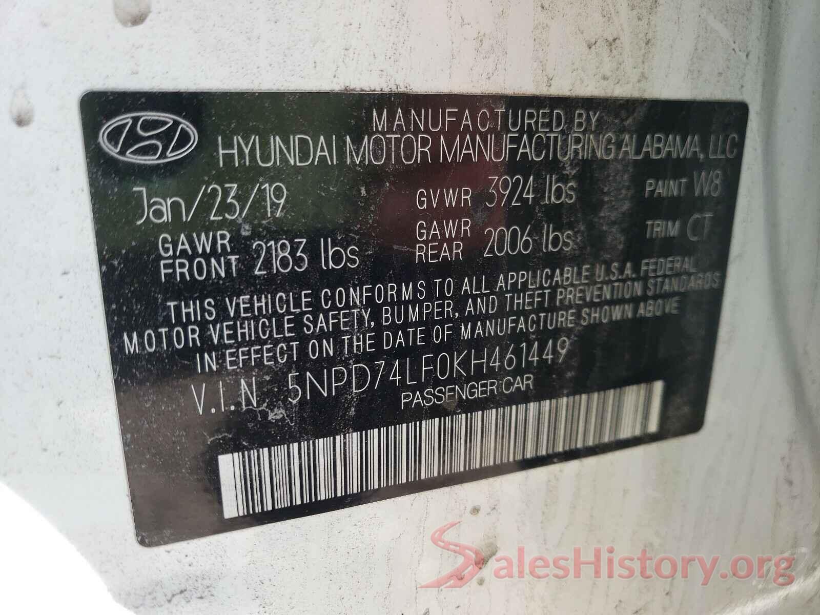 5NPD74LF0KH461449 2019 HYUNDAI ELANTRA