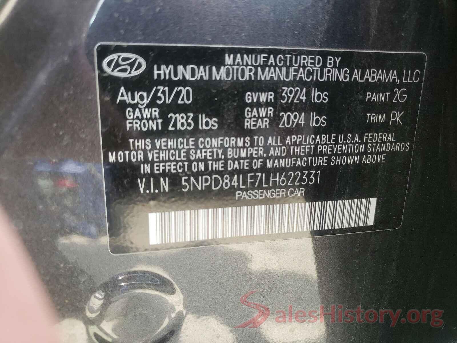 5NPD84LF7LH622331 2020 HYUNDAI ELANTRA