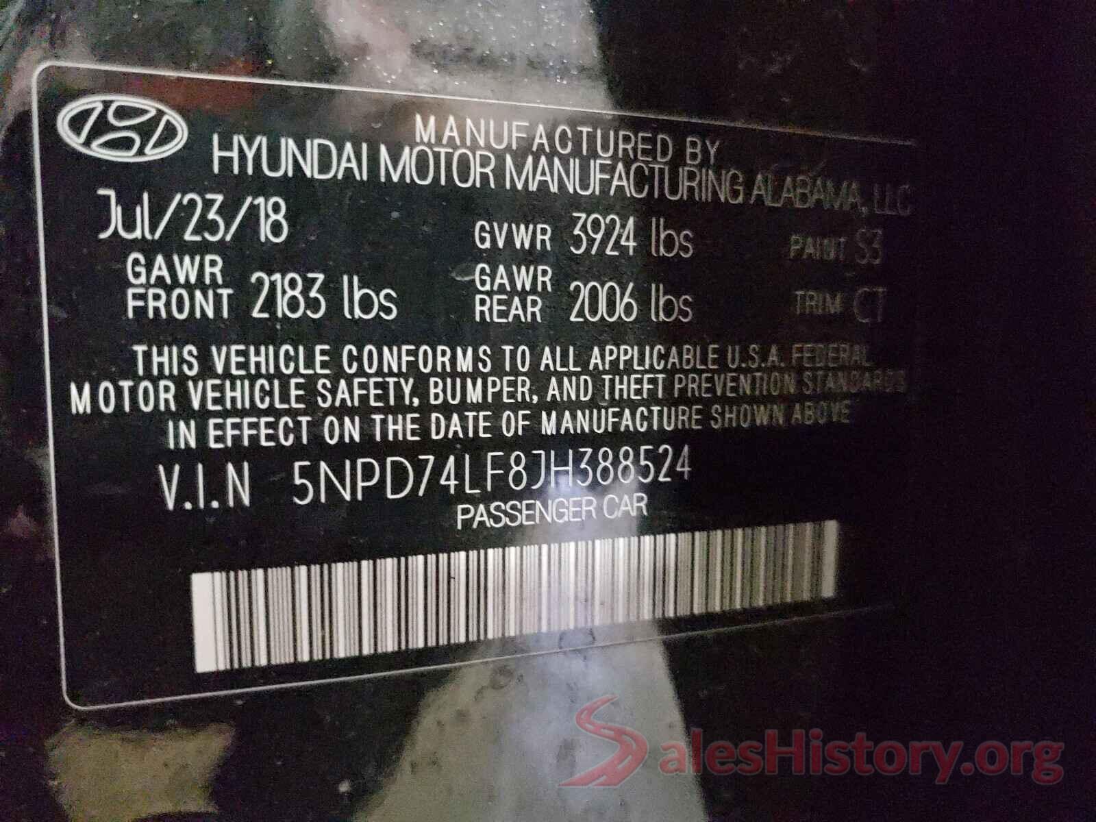 5NPD74LF8JH388524 2018 HYUNDAI ELANTRA