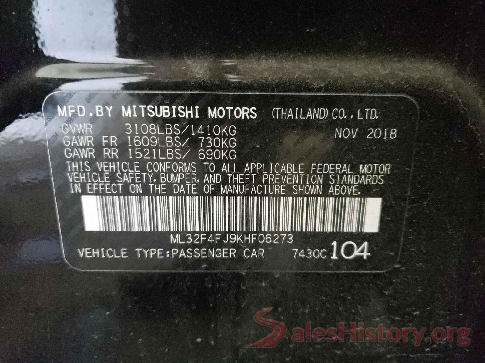 ML32F4FJ9KHF06273 2019 MITSUBISHI MIRAGE