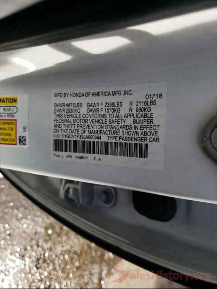 1HGCV1F39JA080644 2018 HONDA ACCORD