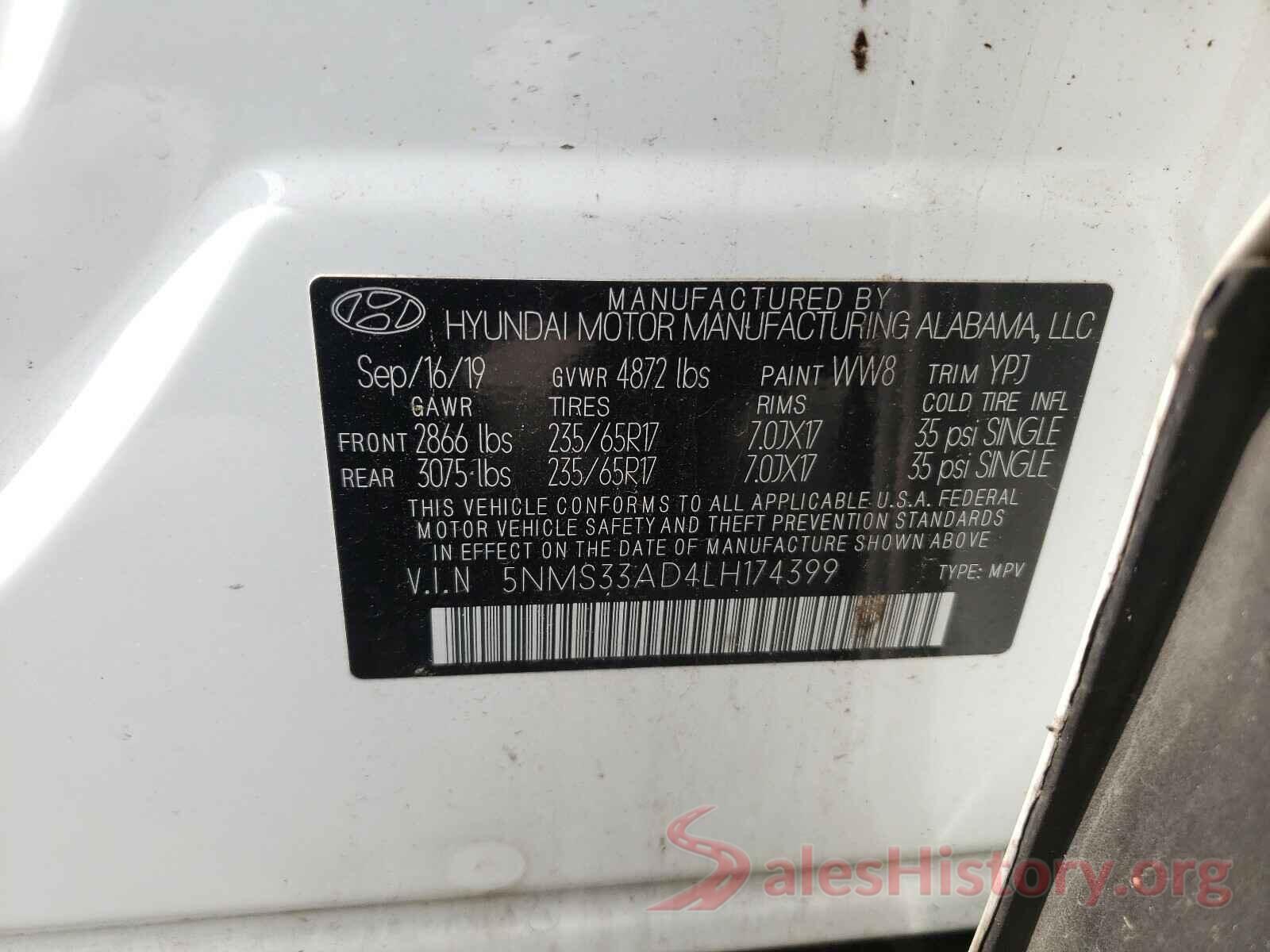 5NMS33AD4LH174399 2020 HYUNDAI SANTA FE