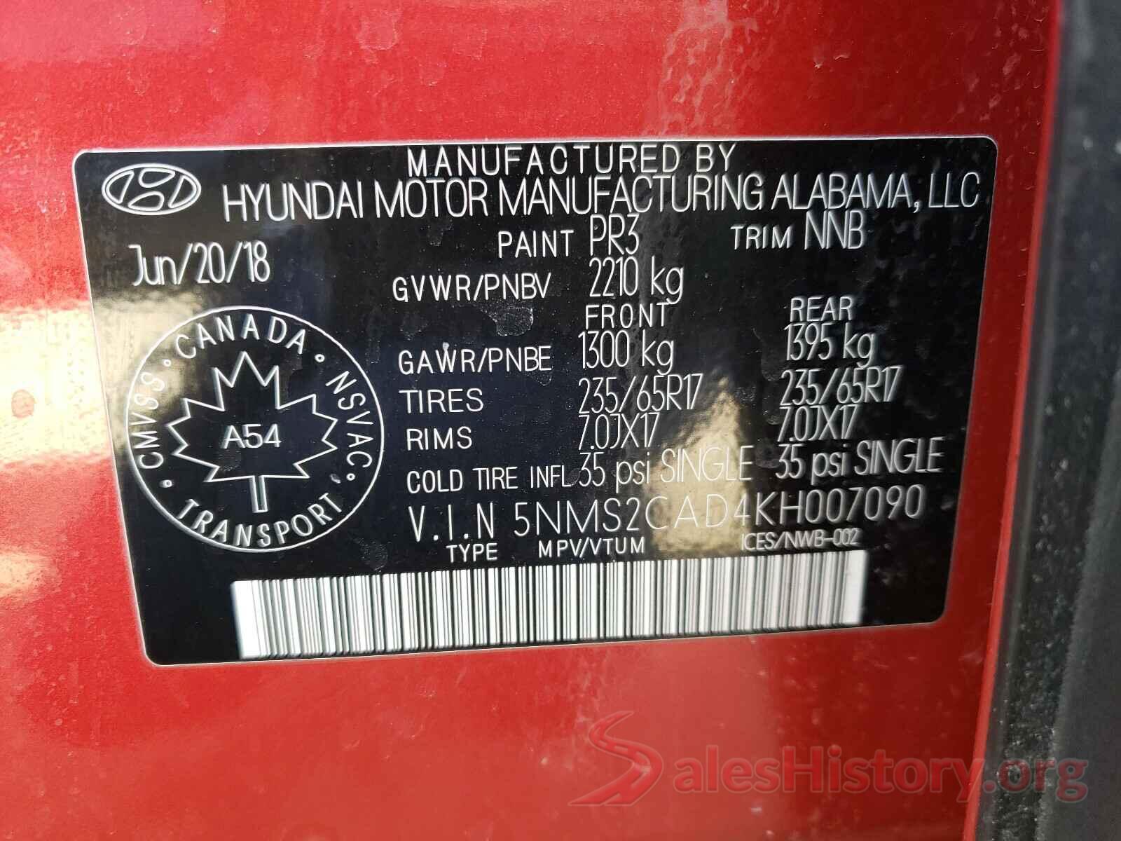 5NMS2CAD4KH007090 2019 HYUNDAI SANTA FE