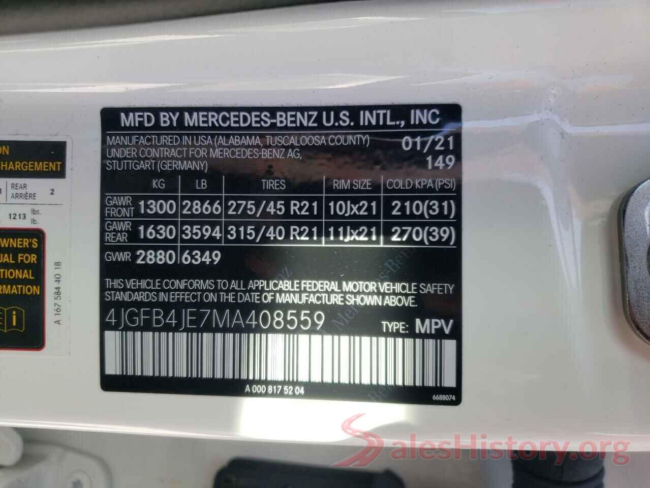 4JGFB4JE7MA408559 2021 MERCEDES-BENZ GLE-CLASS