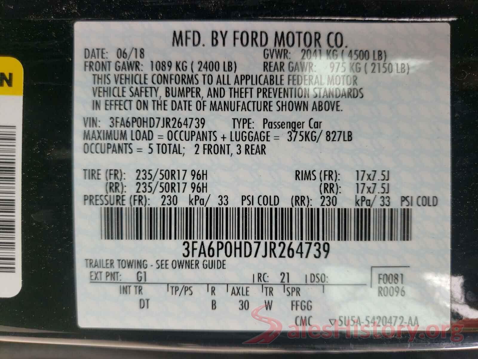 3FA6P0HD7JR264739 2018 FORD FUSION