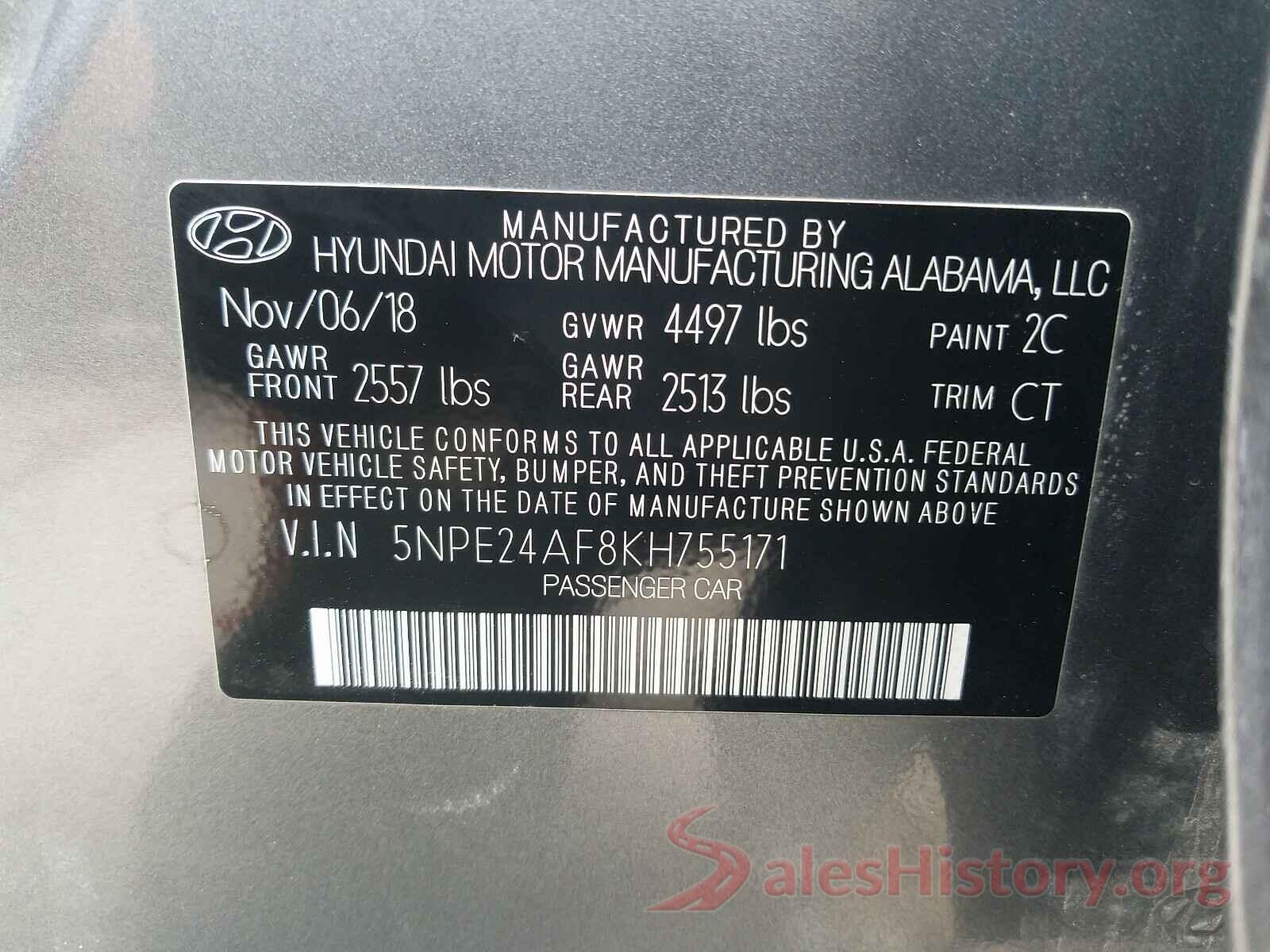 5NPE24AF8KH755171 2019 HYUNDAI SONATA