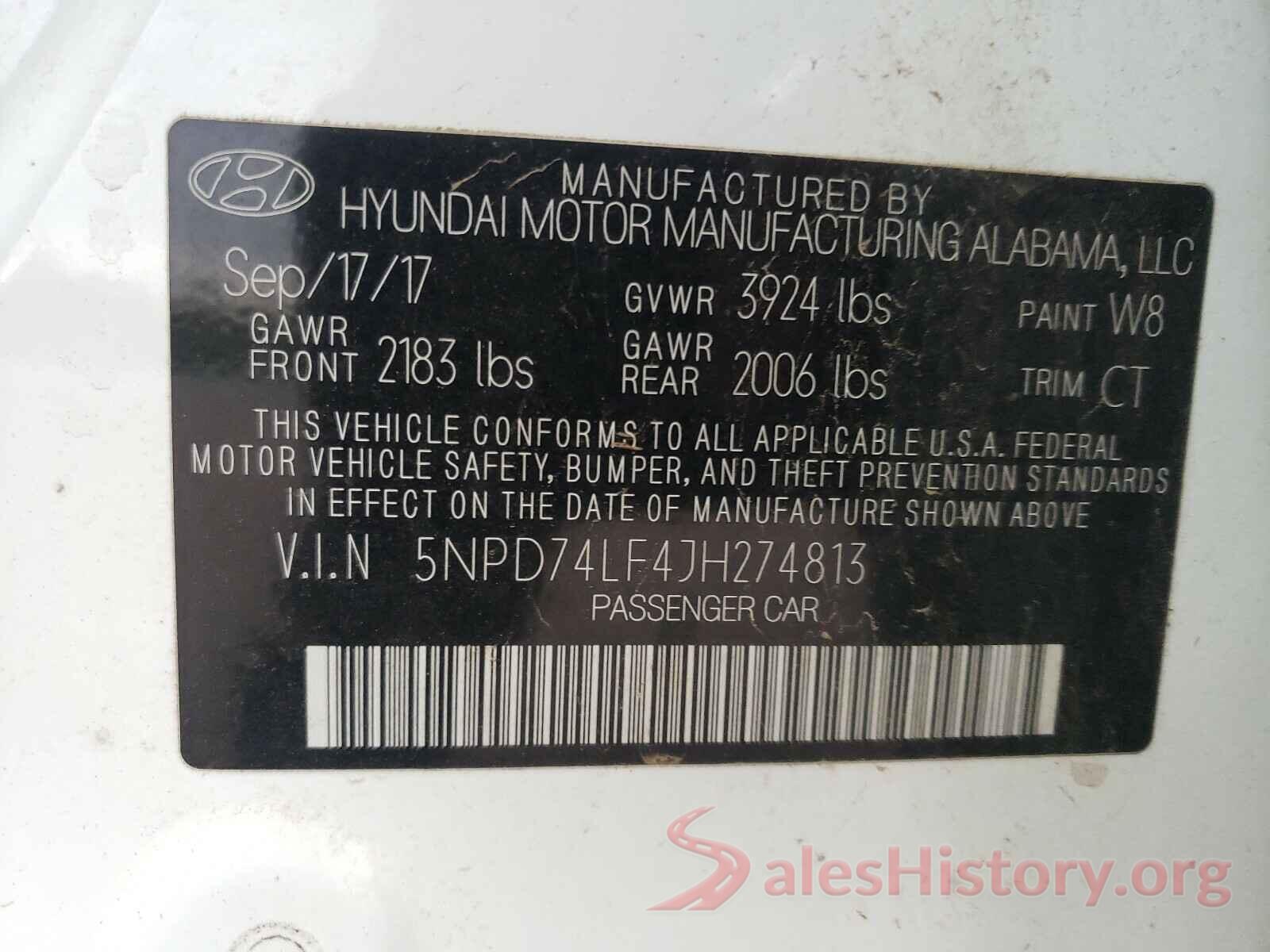 5NPD74LF4JH274813 2018 HYUNDAI ELANTRA