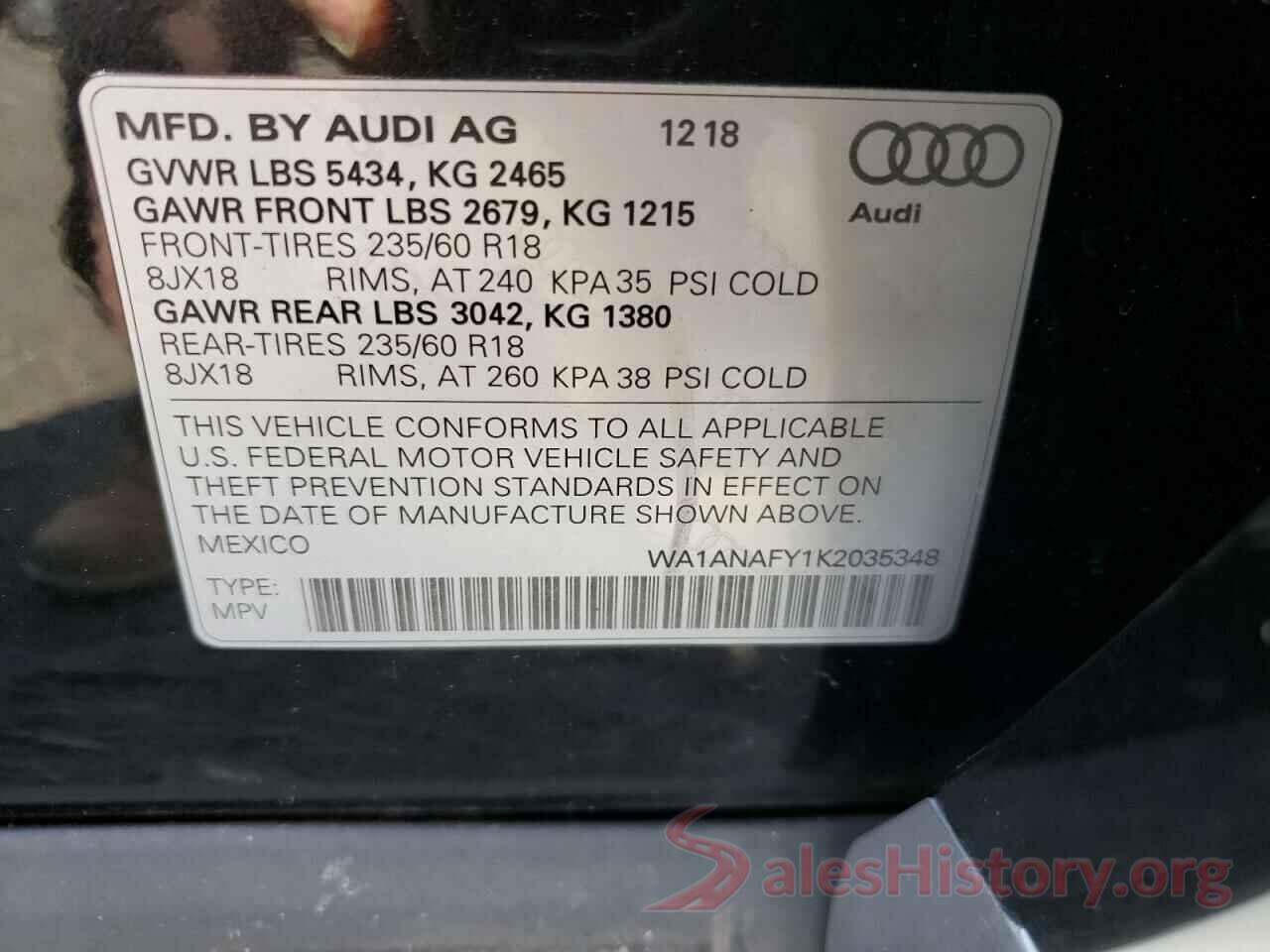 WA1ANAFY1K2035348 2019 AUDI Q5