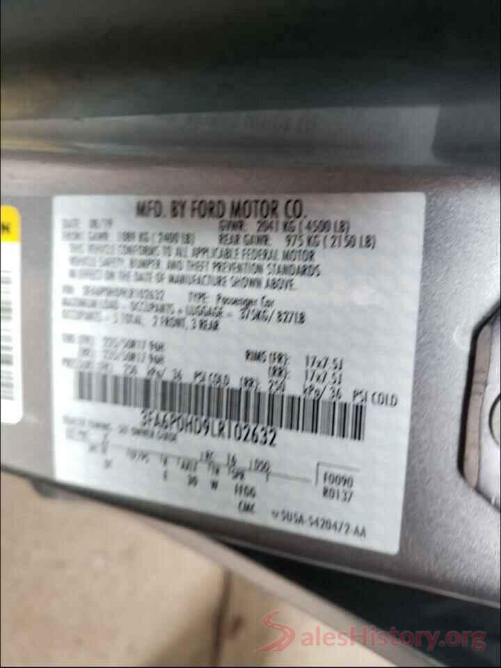 3FA6P0HD9LR102632 2020 FORD FUSION