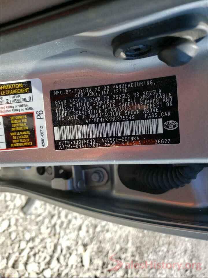 4T1BF1FK1HU375949 2017 TOYOTA CAMRY