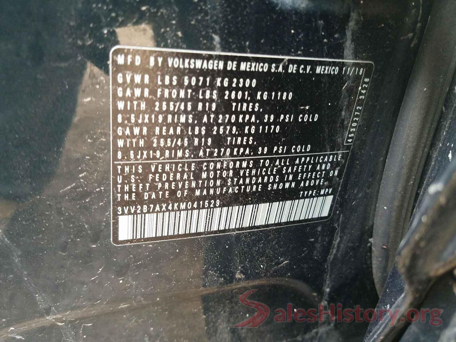 3VV2B7AX4KM041529 2019 VOLKSWAGEN TIGUAN