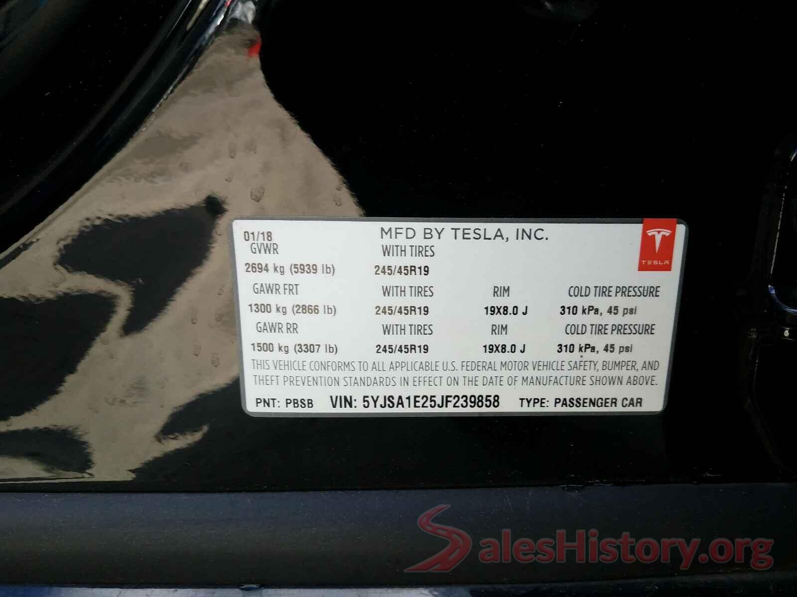 5YJSA1E25JF239858 2018 TESLA MODEL S