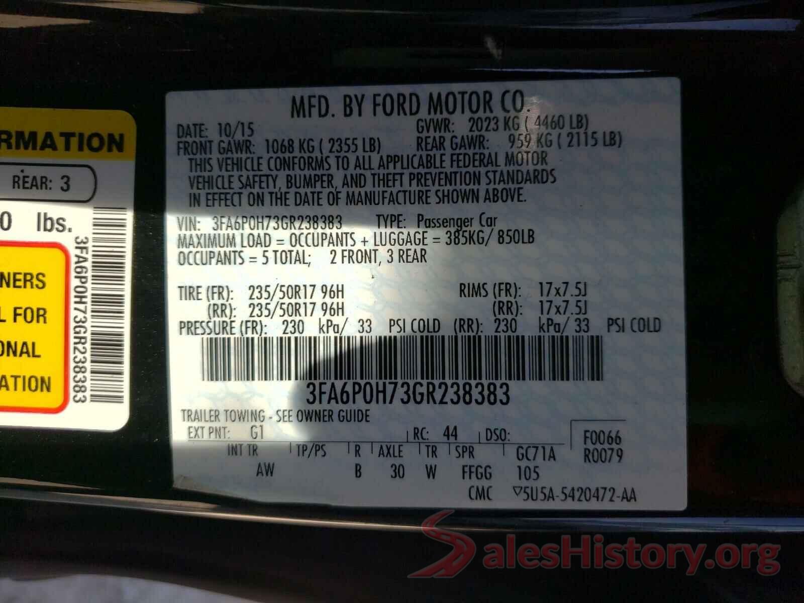 3FA6P0H73GR238383 2016 FORD FUSION