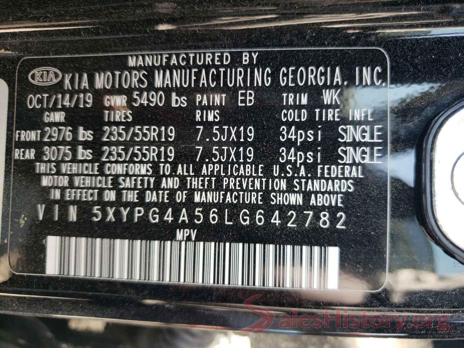 5XYPG4A56LG642782 2020 KIA SORENTO