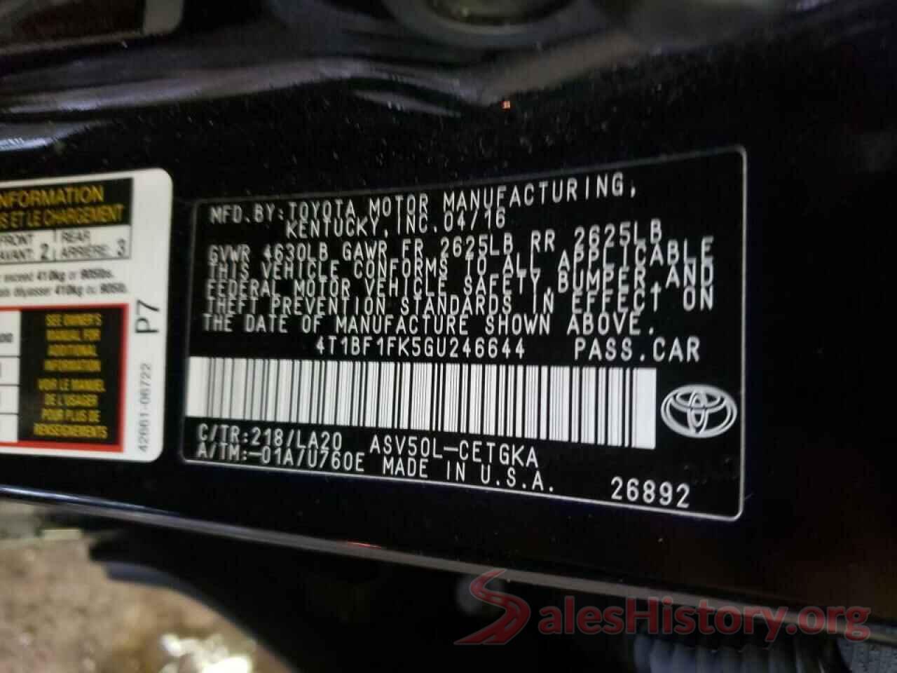 4T1BF1FK5GU246644 2016 TOYOTA CAMRY