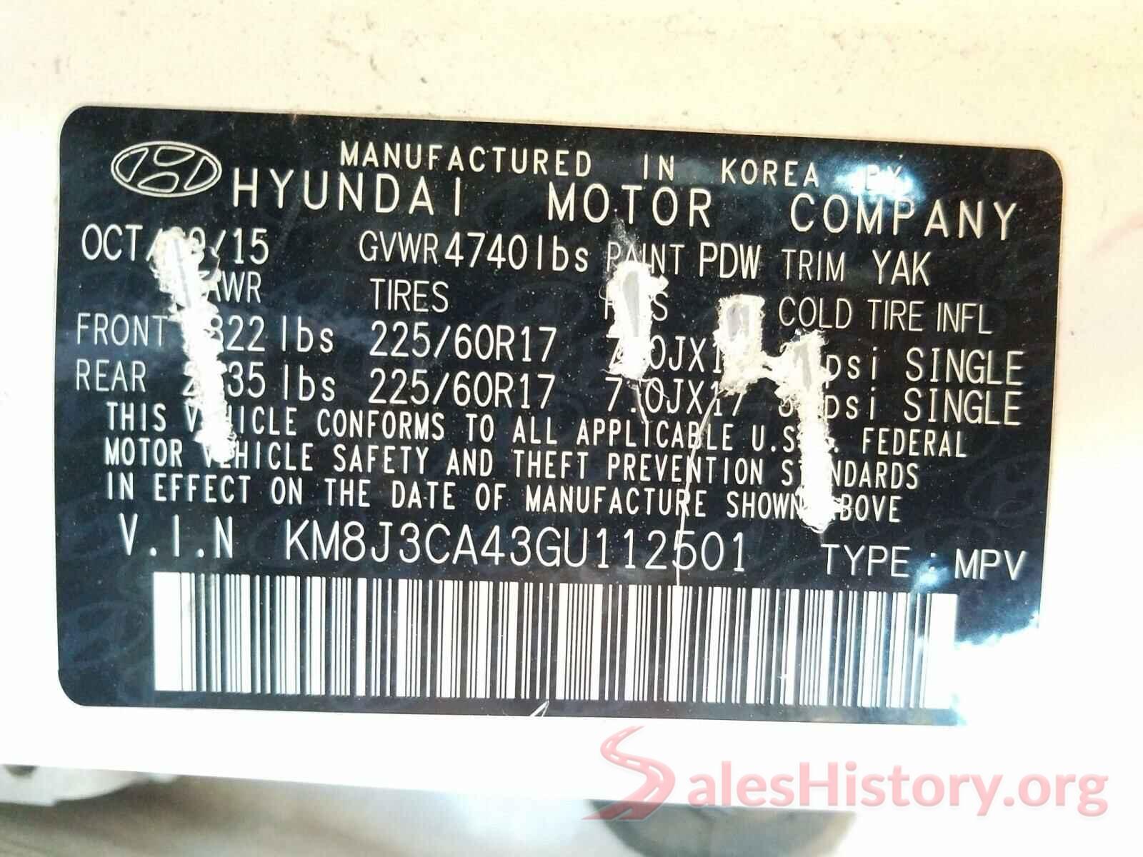 KM8J3CA43GU112501 2016 HYUNDAI TUCSON