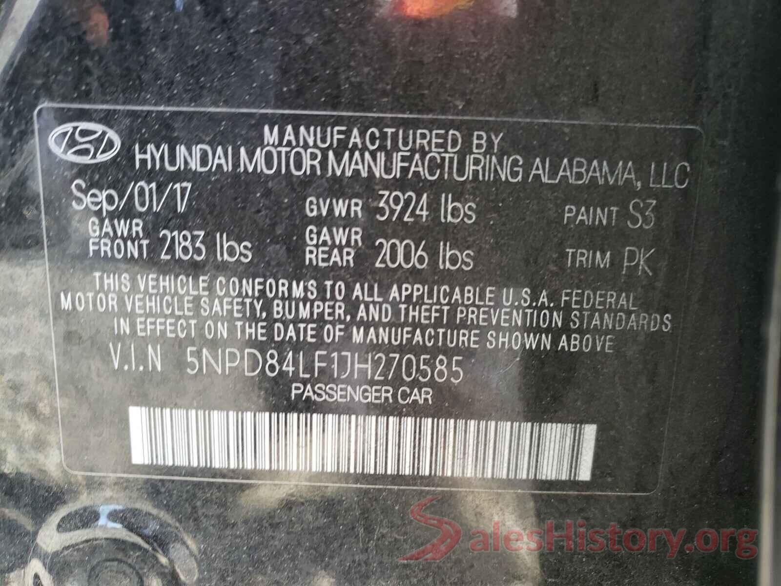 5NPD84LF1JH270585 2018 HYUNDAI ELANTRA