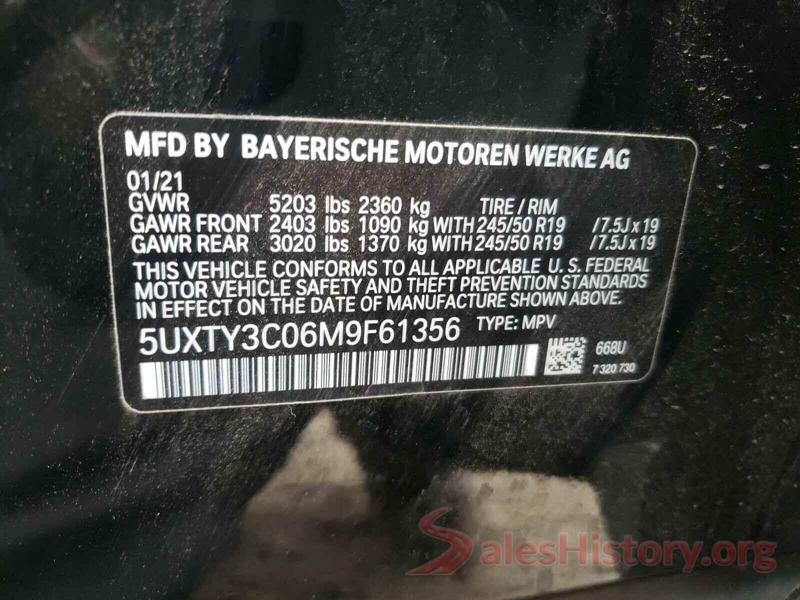 5UXTY3C06M9F61356 2021 BMW X3