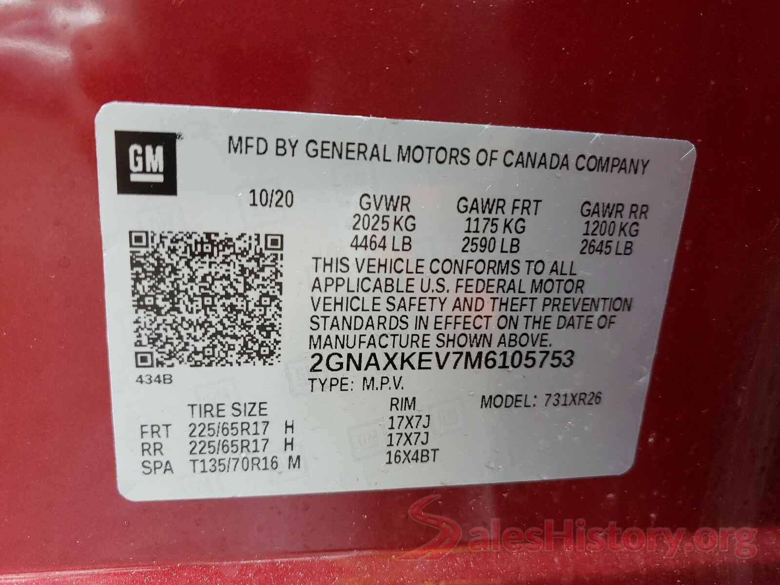 2GNAXKEV7M6105753 2021 CHEVROLET EQUINOX