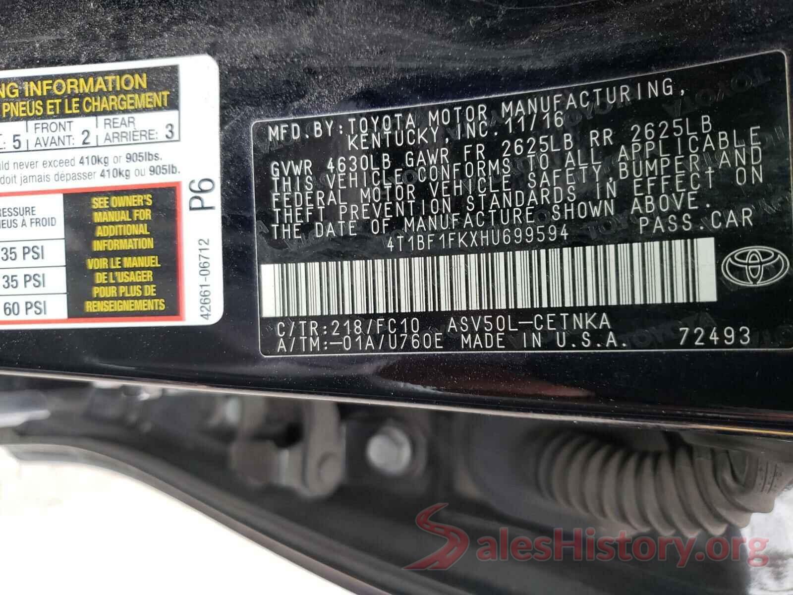 4T1BF1FKXHU699594 2017 TOYOTA CAMRY