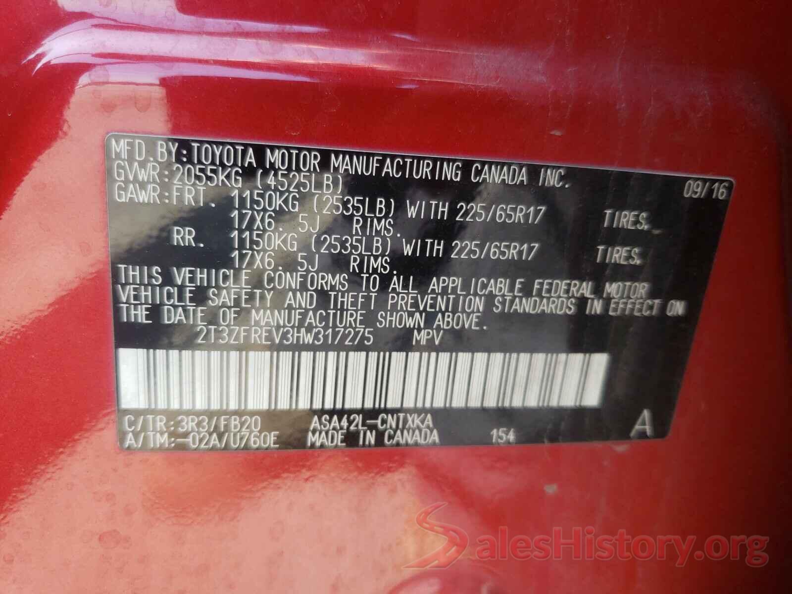 2T3ZFREV3HW317275 2017 TOYOTA RAV4