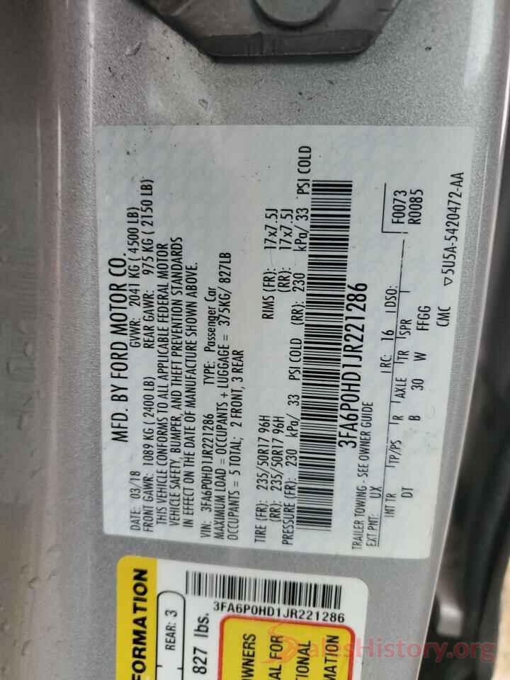 3FA6P0HD1JR221286 2018 FORD FUSION