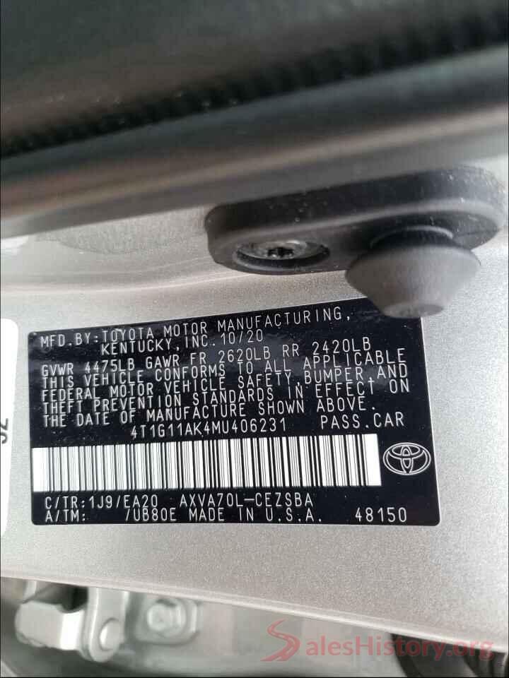 4T1G11AK4MU406231 2021 TOYOTA CAMRY