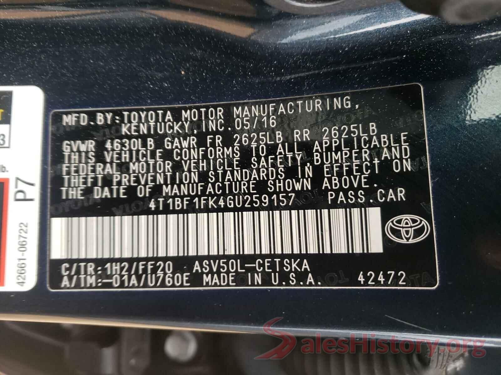 4T1BF1FK4GU259157 2016 TOYOTA CAMRY