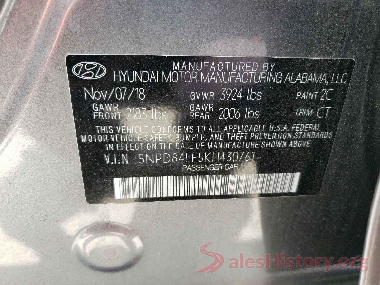 5NPD84LF5KH430761 2019 HYUNDAI ELANTRA