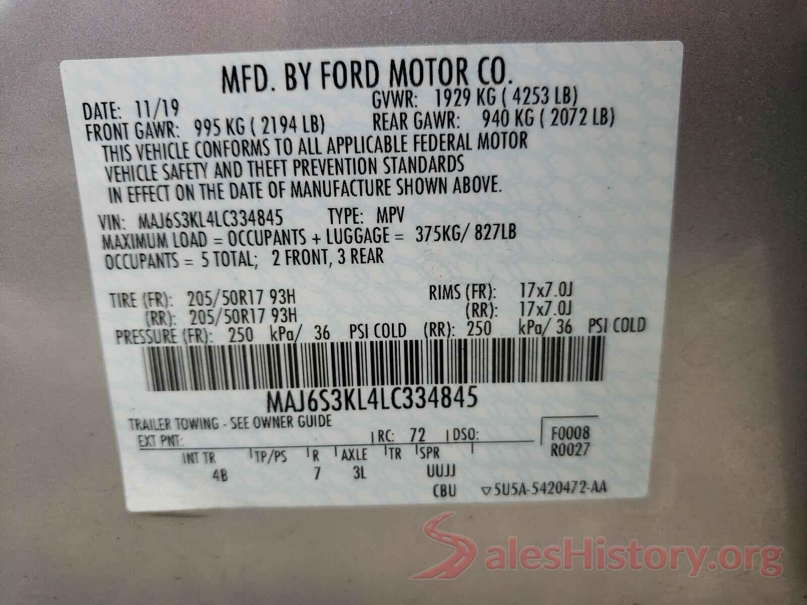 MAJ6S3KL4LC334845 2020 FORD ALL OTHER