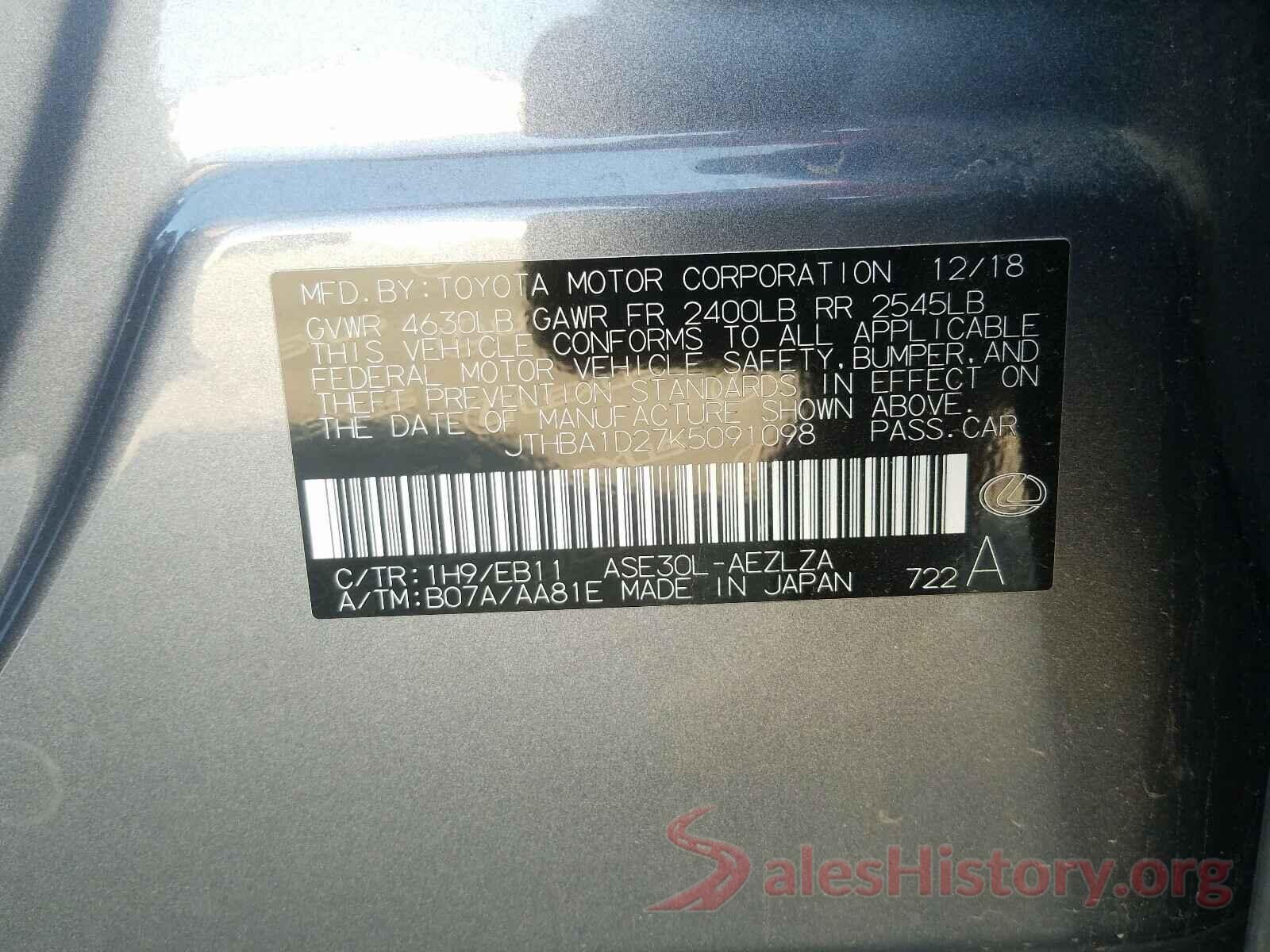 JTHBA1D27K5091098 2019 LEXUS IS